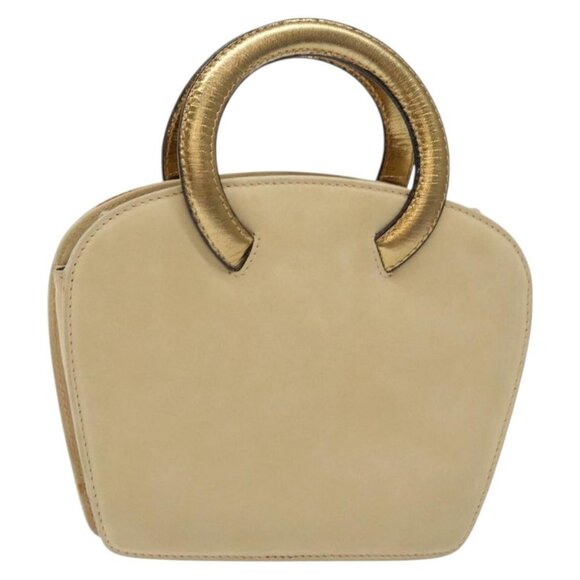 Salvatore Ferragamo Hand Bag Suede Beige Gold Auth 134611 - Picture 1 of 16